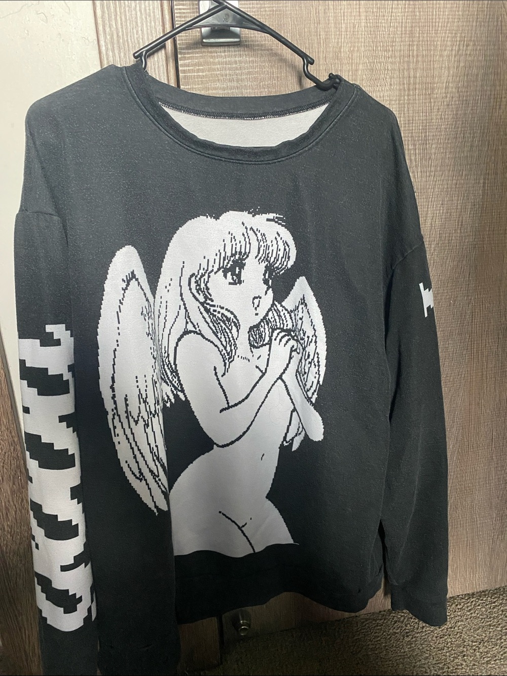 Black Graphic Angel Knit Sweater - Men's Crewneck Jacket